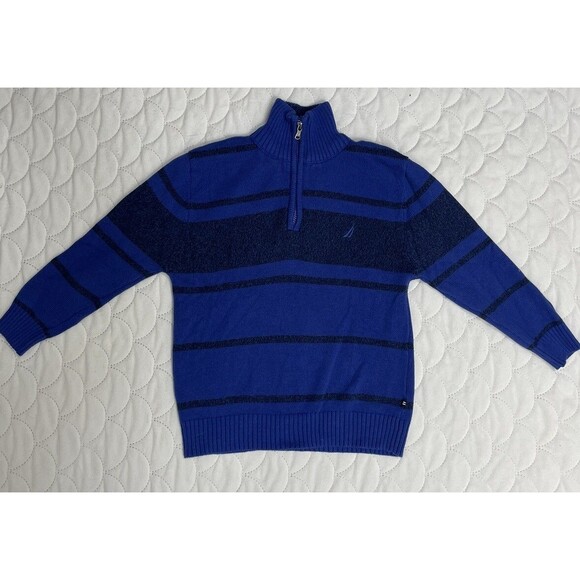 Nautica Other - Nautica Boys Blue Striped Pullover Zip Neck Cotton Sweater - Size S 8 B19